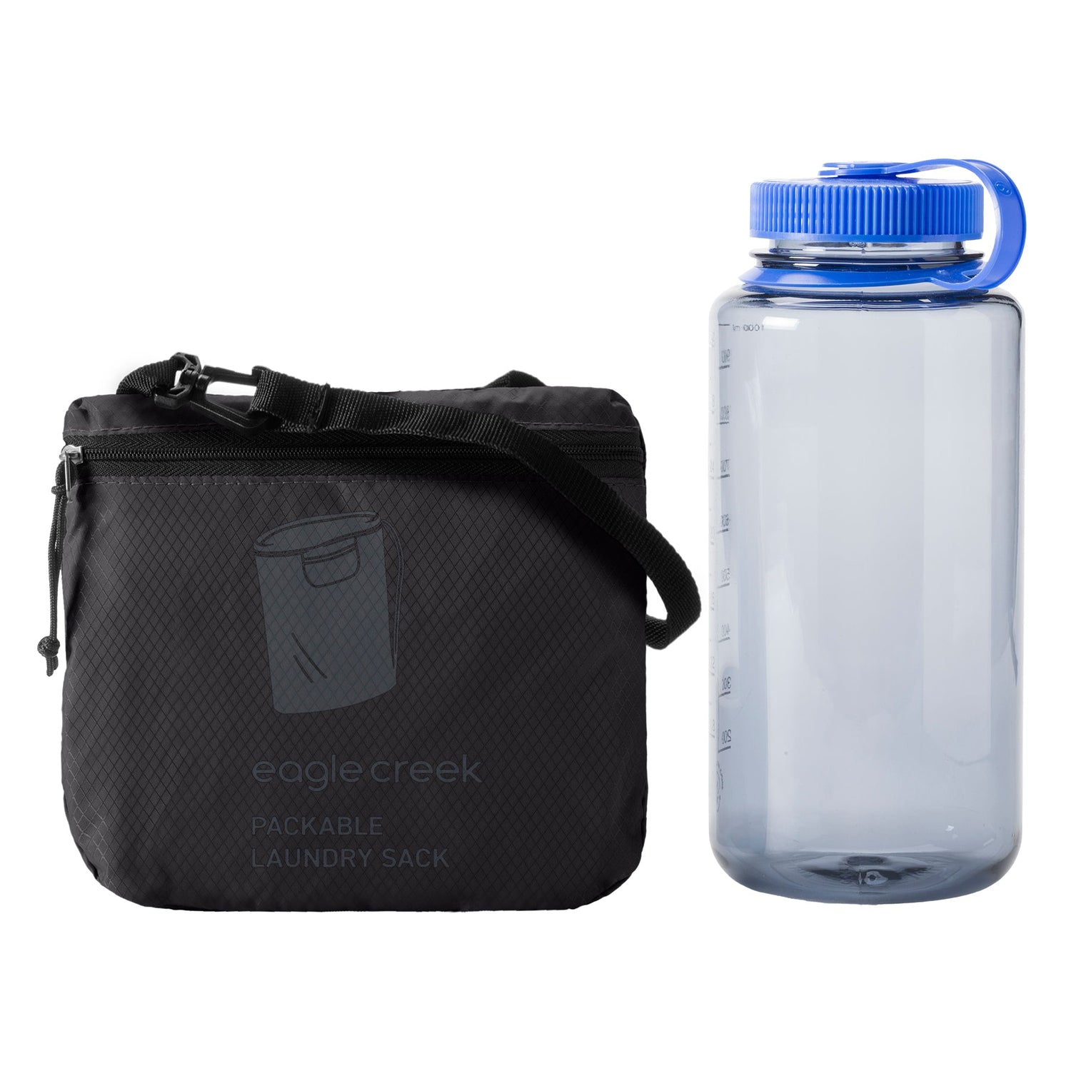 Packable Laundry Sack - Packed Detail and Size Comparison View 